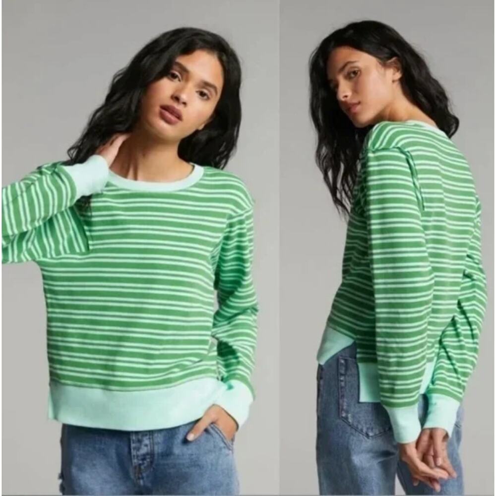 Anthropologie Maeve green striped thermal‎